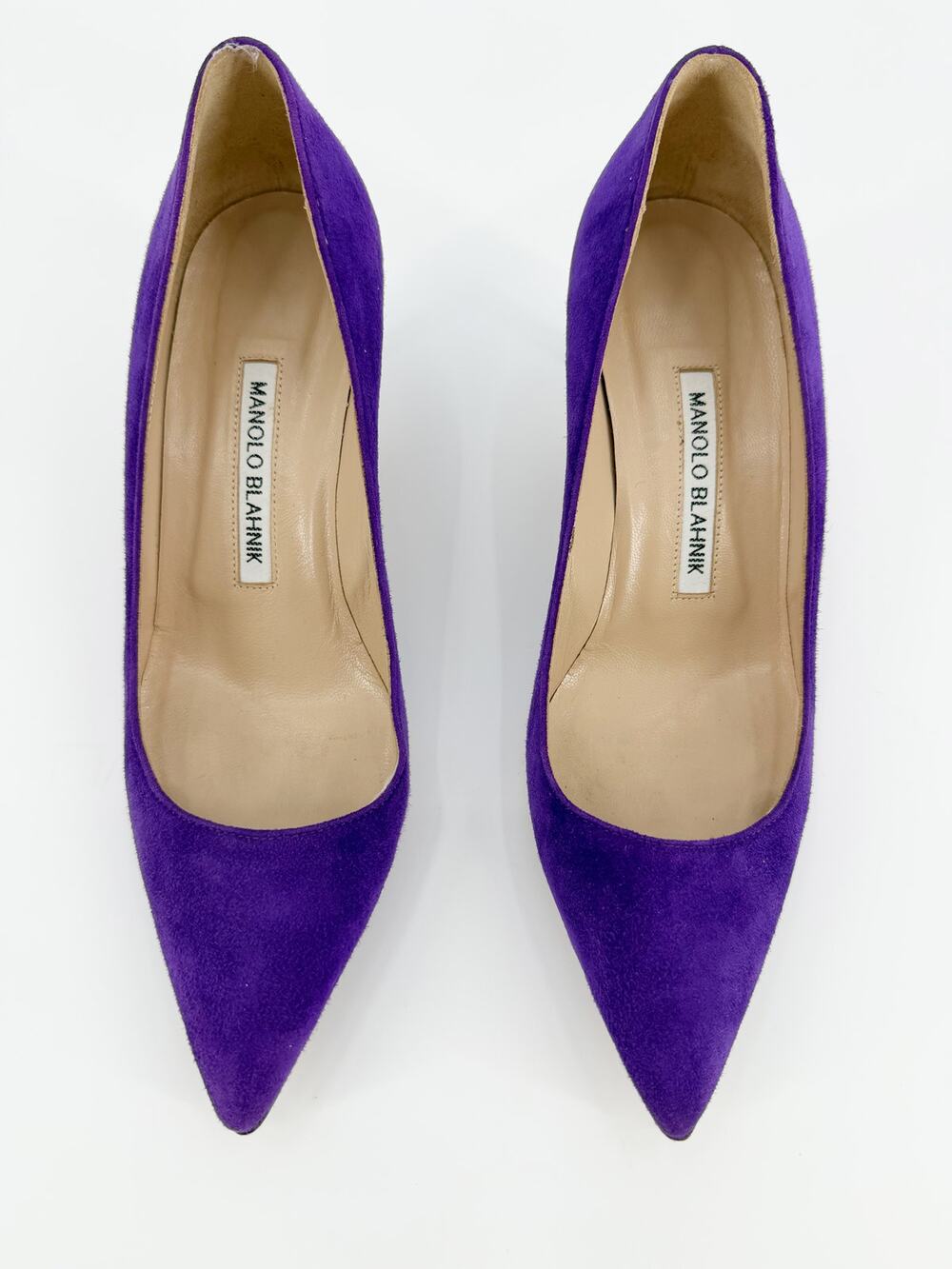 Manolo Blahnik BB Pumps Purple Suede Pointed Toe Low Kitten Heel Shoes 37